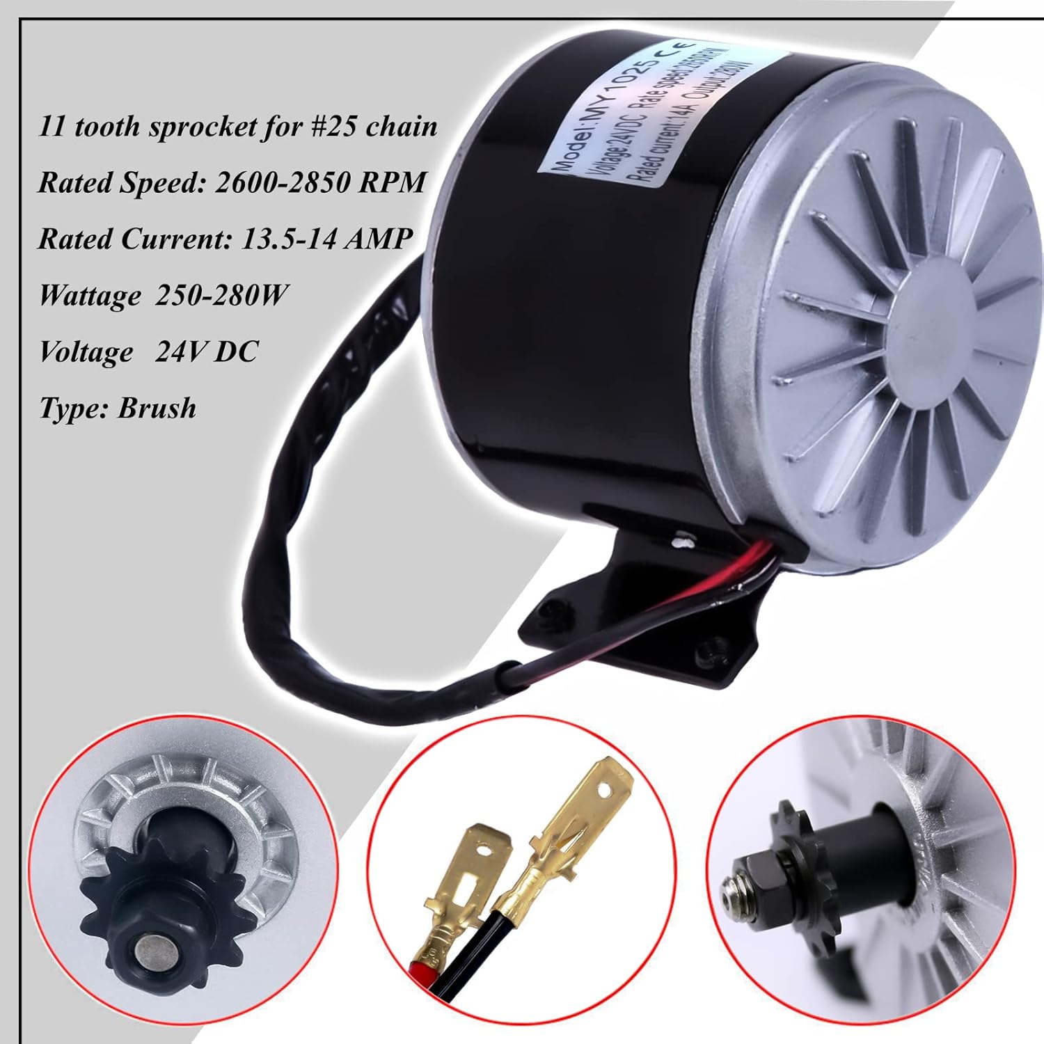 AXITRON Replacement for Razor Chain Drive 24V 280W Electric Scooter Motor with 11 Tooth Sprocket fits MX350 Models 250w