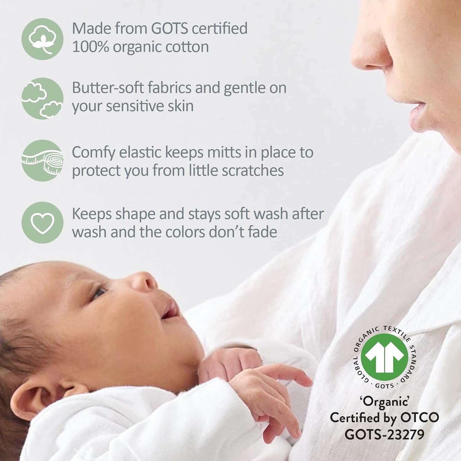 Morgan 10-Pack Baby Mittens 100% Organic Cotton No Scratch Mittens for Newborn Baby Boys & Girls​
