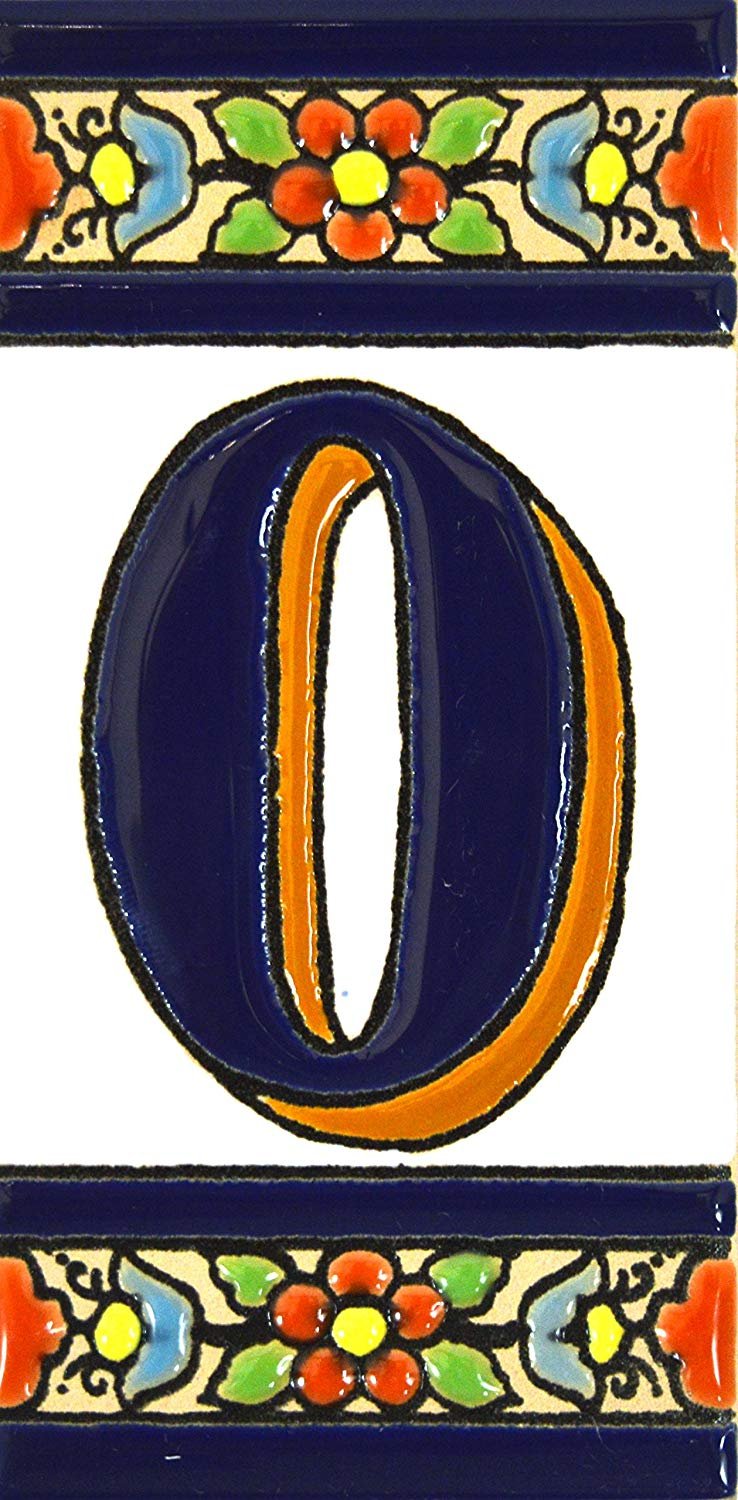 House numbers 4 inch. Handpainted house number tiles for signs, addresses and names. Address numbers for houses. House address numbers and letters. Design FLORES MEDIANO 4,29" x 2,13" (NUMBER 0)