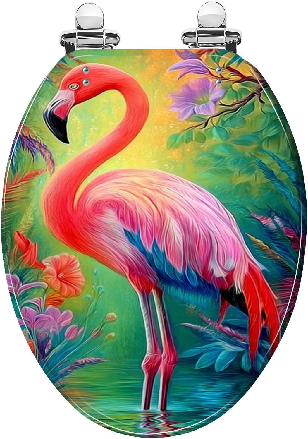 Elongated Vibrant Colorful Tropical Landscape Replacement Toilet Seat