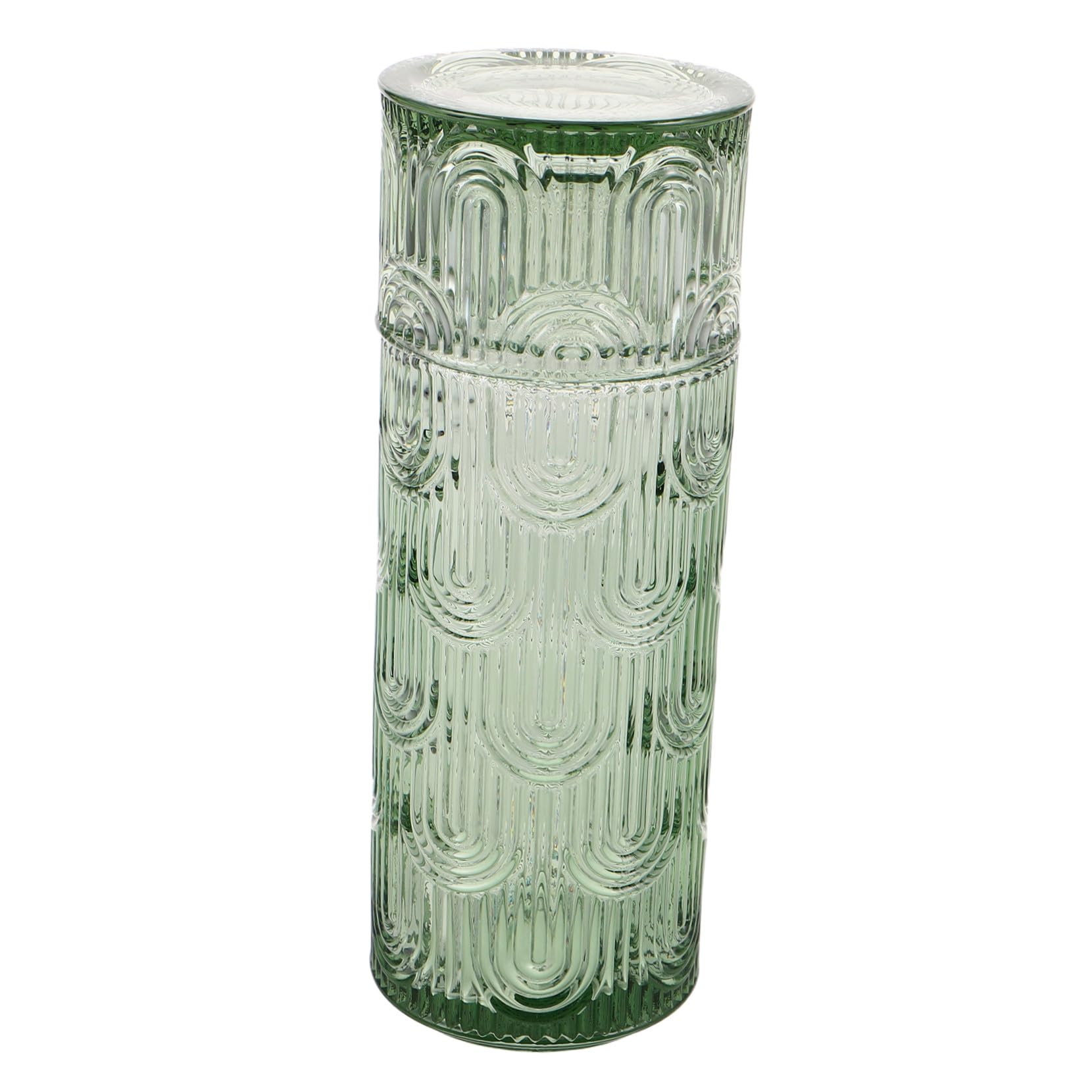 COLLBATH Embossed Glas Wasserbehälter Set mit Trinkbecher Klarer Kaltwasserbehälter und Becher Vielseitig für Saft Milch Mundspülung Kompakt für Nachttisch und Kleine Haushalte