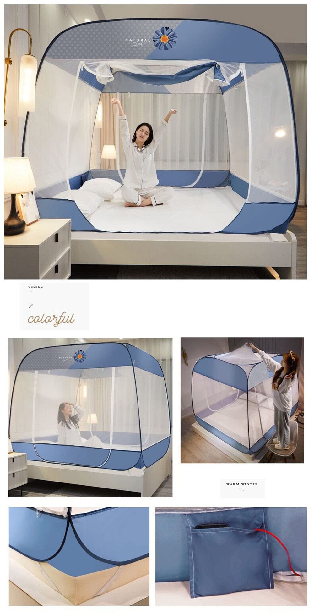 Moskitiera typu pop-up, ochrona przed owadami, przenośna moskitiera podróżna, składana zasłona kempingowa z podwójnymi drzwiami, 1,2 x 2 m, 1