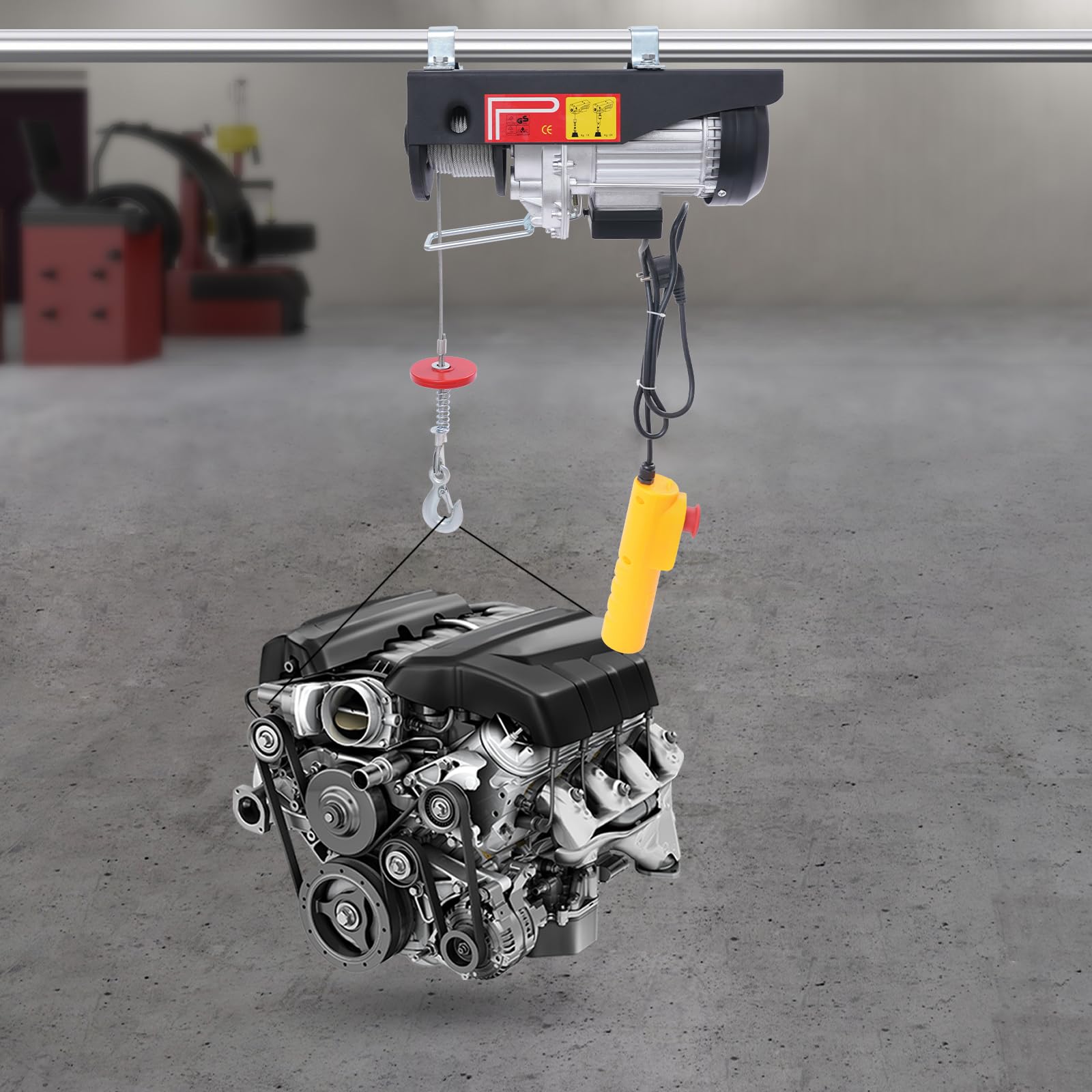 Cabrestante eléctrico, 1050 W, 500 kg, con cable de alambre de 18 m, polipasto eléctrico, cabrestante de cadena, cabrestante de cadena, cabrestante de grúa, (interruptor de control con