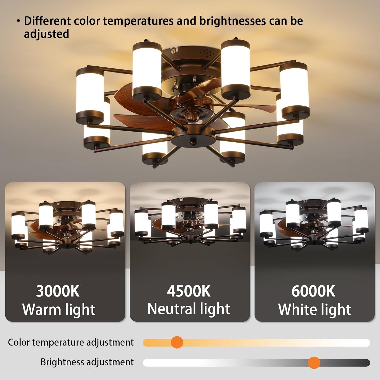 22-inch Modern Ceiling Fan with LED Light – 5-Blade Fan and Cylindrical Light Fixtures for Bedroom, Living Room, and Home Décor