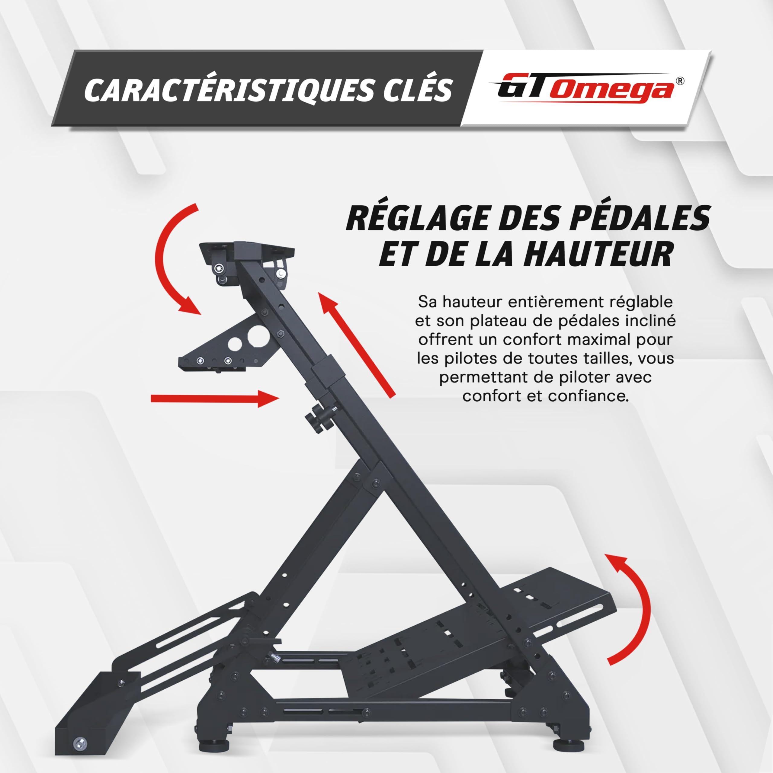 GT OMEGA DD-X Wheel Stand – Stabilité ultime pour ton setup, réglage angle & hauteur, support levier de vitesse réglable inclus