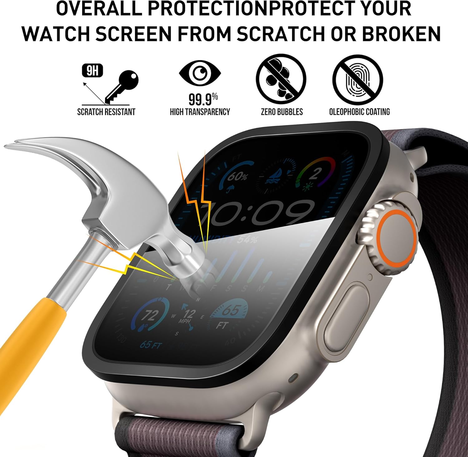 Suoman 2-Pack for Apple Watch Ultra 3/2/1 49mm Privacy Screen Protector, [Anti-peeping] Tempered Glass Ultra-Thin Full Coverage protective film -Black+Titanium - Image 3