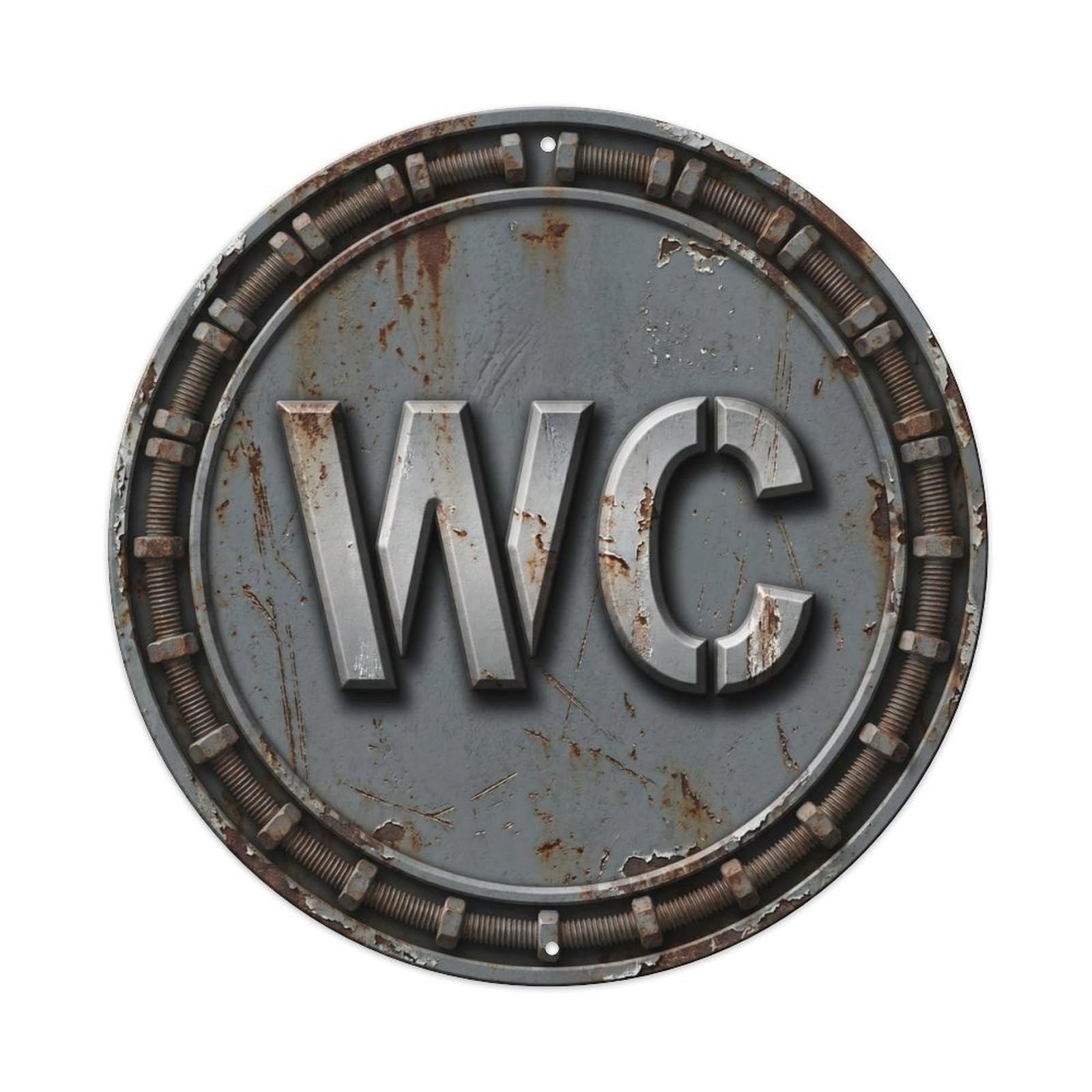 Toilet （WC） Bolt Ornament Metal Tin Sign Plaque Wall Decor for Cafe, Club Bar, Office, Home Garden Round Metal Poster 8x8Inch