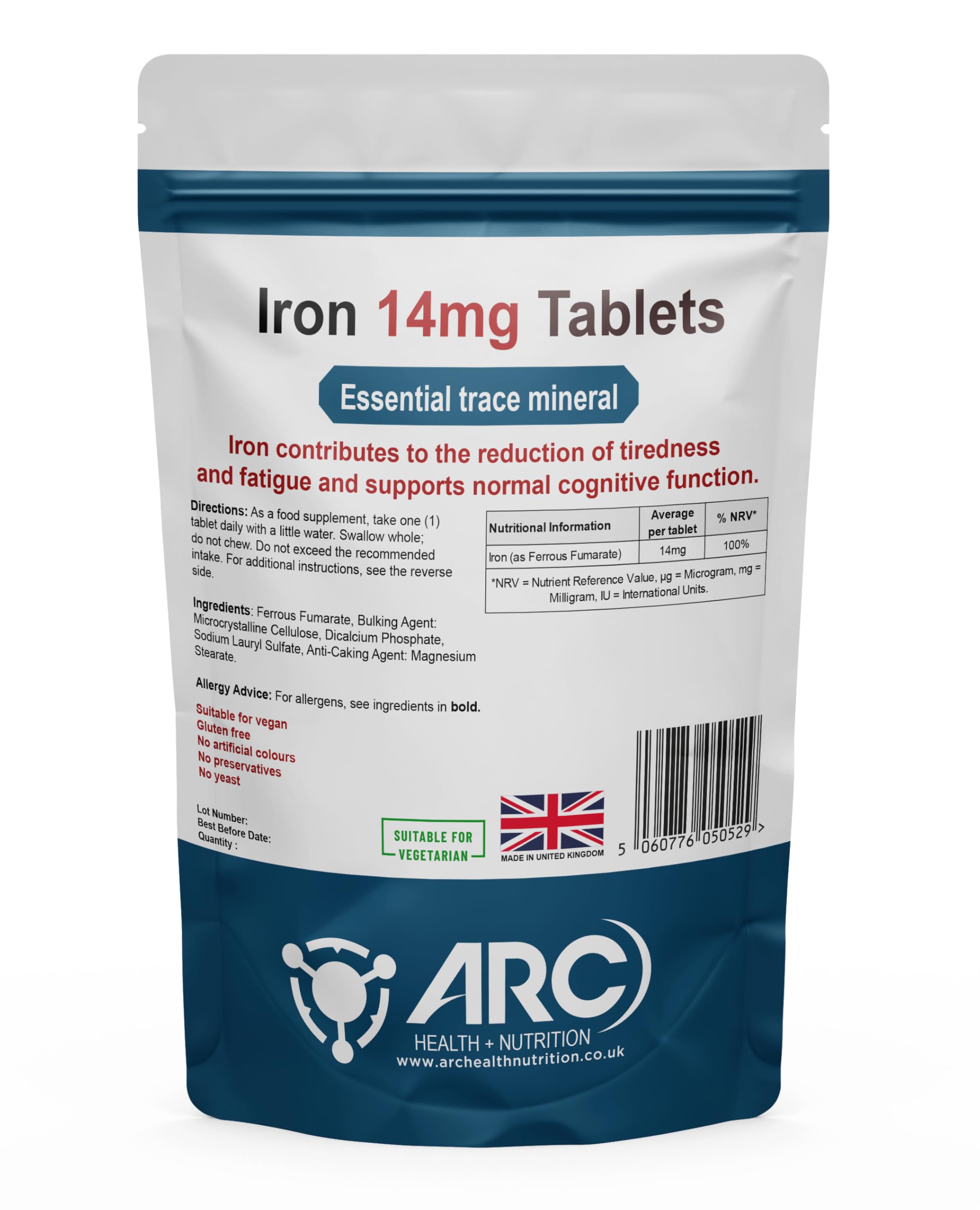 Gentle Iron 28mg Supplement 60 Tablets - Vegan Elemental for Women & Men, Energy Tablets, – Vitamin, Made in The UK