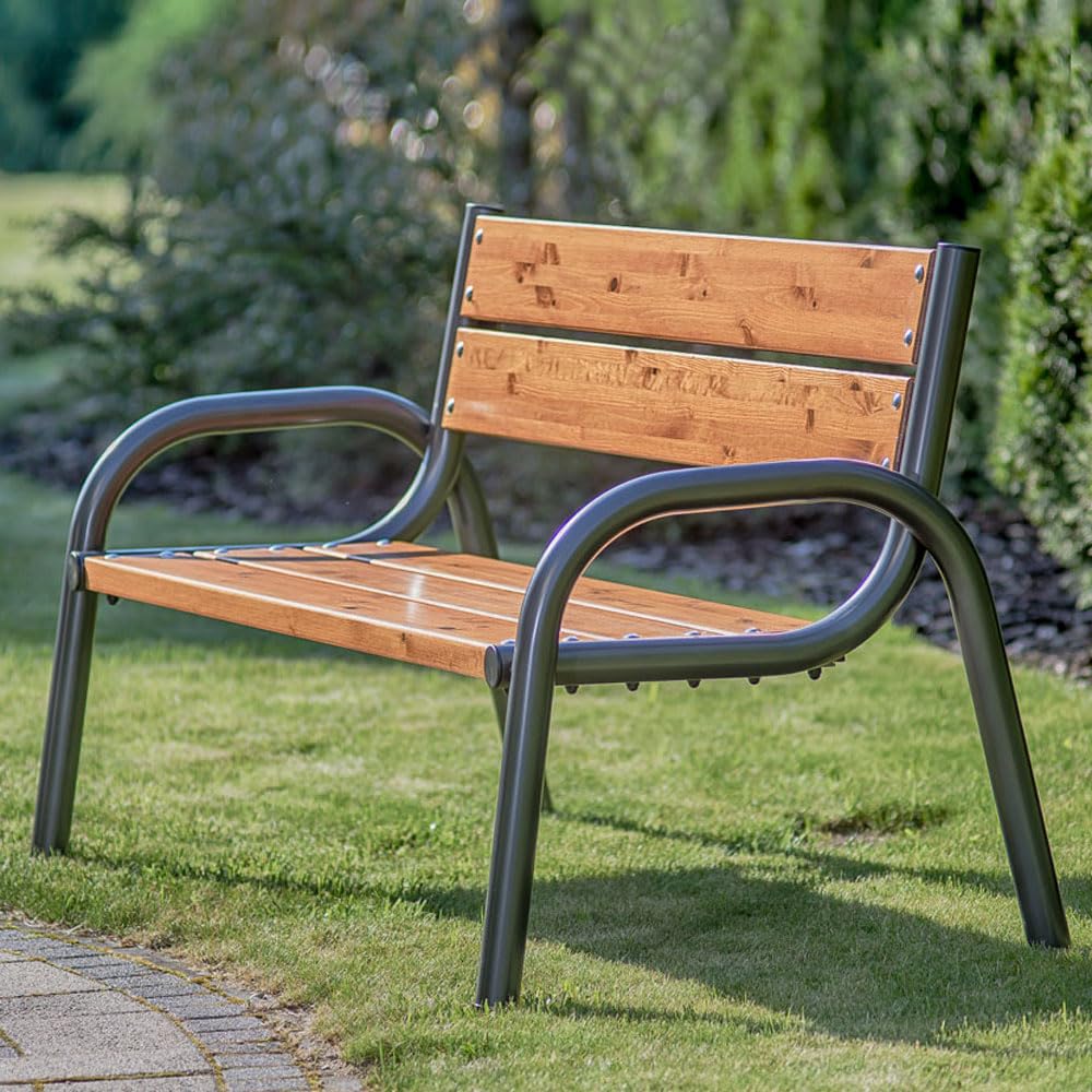 PATIO Ławka z oparciem Park Lux 170 x 74 x 86 cm Park Lux drewniana brąz stelaż metalowy