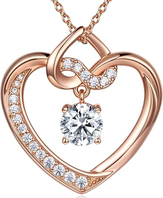 G&GEMSJEW Heart Birthstone Necklaces for Women, Heart Pendant Necklace 18K Rose Gold Jewelry Gifts for Wedding Anniversary Birthday Gift for Girlfriend Mom Women Christmas Gift S925 Sterling Silver