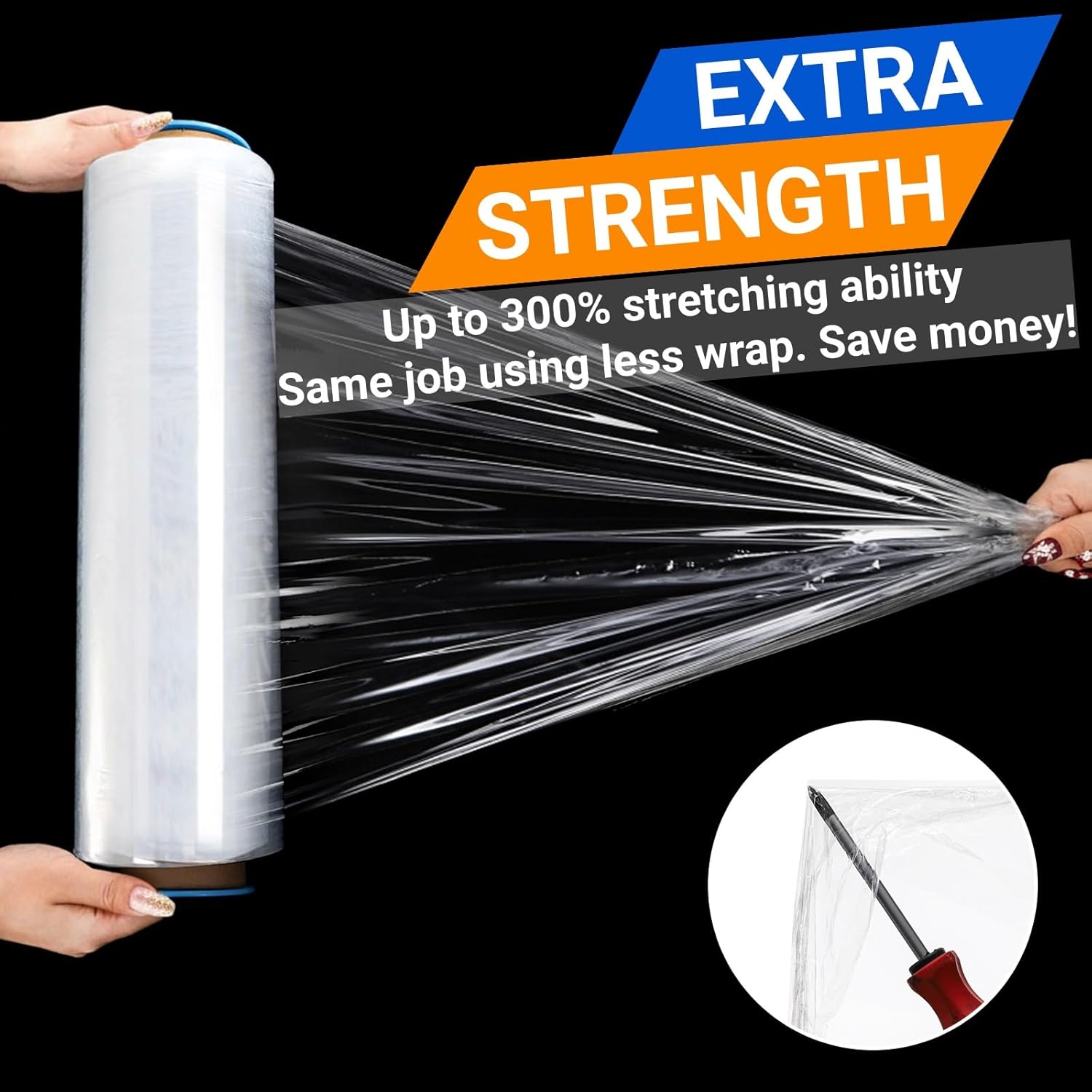 2 Pack Clear Stretch Wrap, 18" x 1000 Feet Heavy Duty Film with Handle, 80 Gauge Plastic Shrink Film Roll, Self-Adhering Industrial Strength Moving Wrap for Pallet Packing, Shipping, Storage