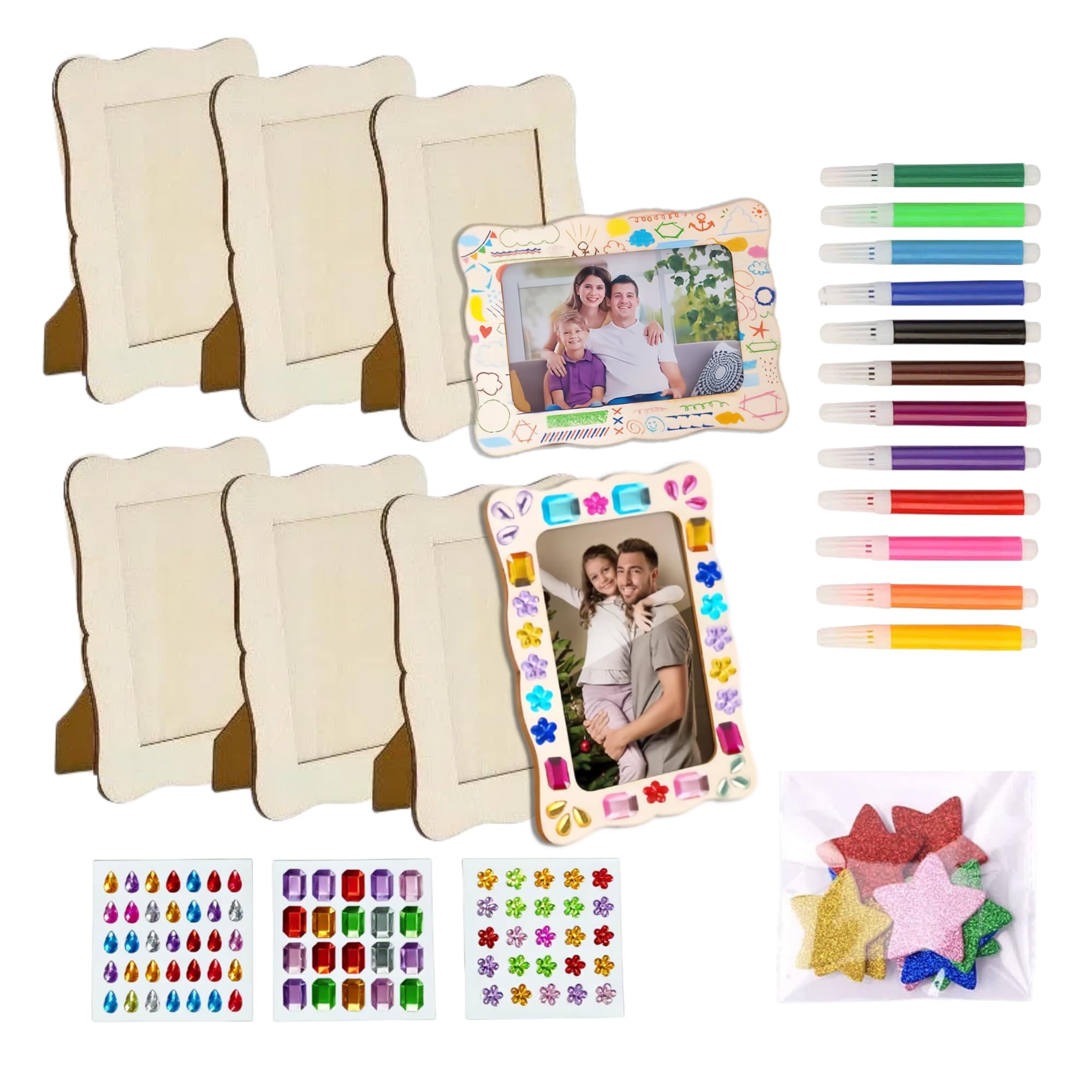 zatyorg 8 pcs Picture Frame Painting Craft Kit，DIY Kids Photo Frame with Glitter Stickers and Color Pens, Craft Photo Frames to Decorate for Home,Birthday