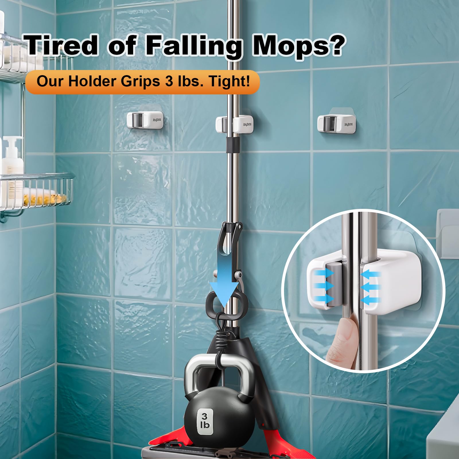 Mop & Broom Wall Mount - No Drill Storage -5