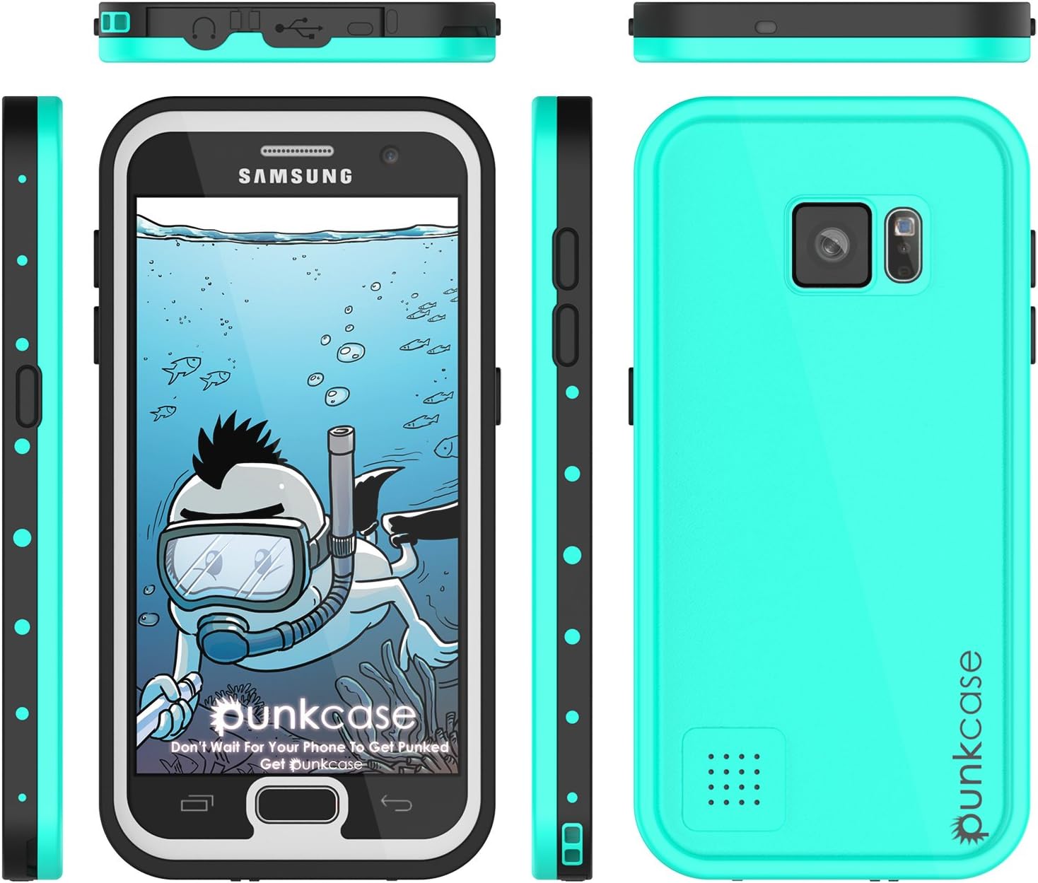 PunkCase S7 Waterproof Case [StudStar Series] [Slim Fit] [IP68 Certified] [Shockproof] [Dirtproof] [Snowproof] Armor Cover Compatible W/Samsung Galaxy S7 [Teal]