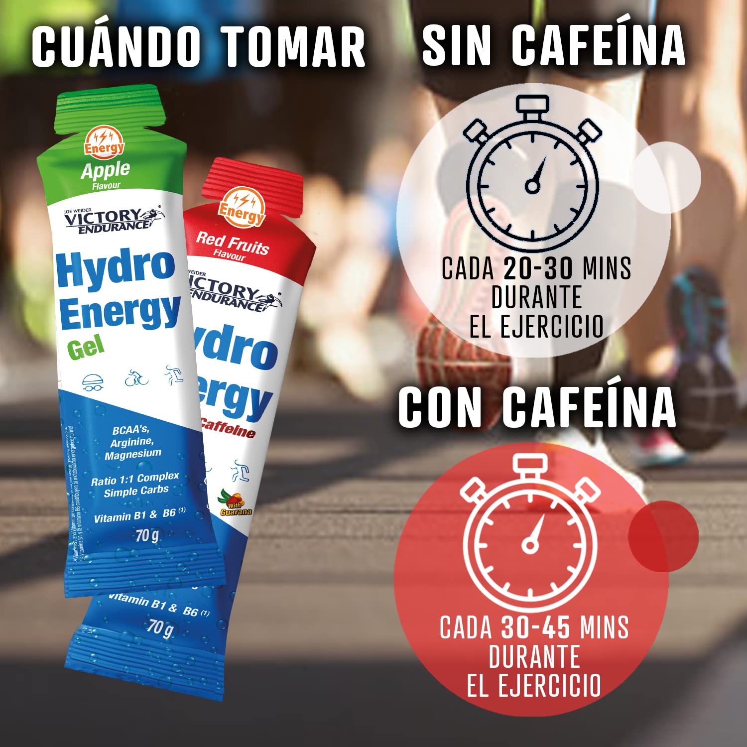 Victory Endurance Hydro Energy Gel Caffeine Red Fruit 70g.Textura Más Líquida. 42 mg de Cafeína por Gel