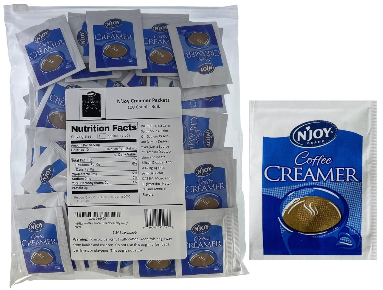 100 N'Joy NonDairy Powdered Creamer Packets in Slide Seal