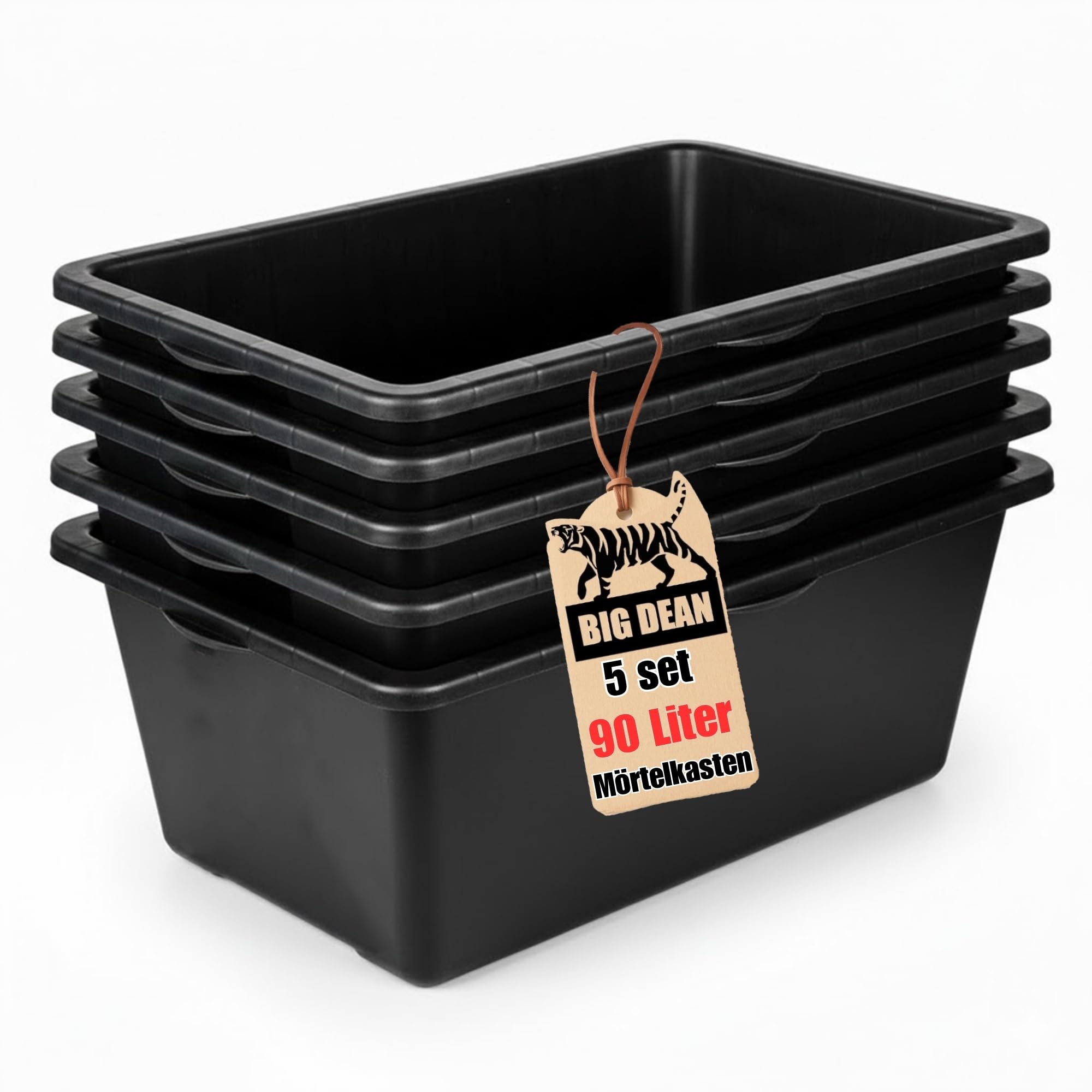 Lot de 5 bacs à mortier carrés de 90 l - Fabriqué en Europe