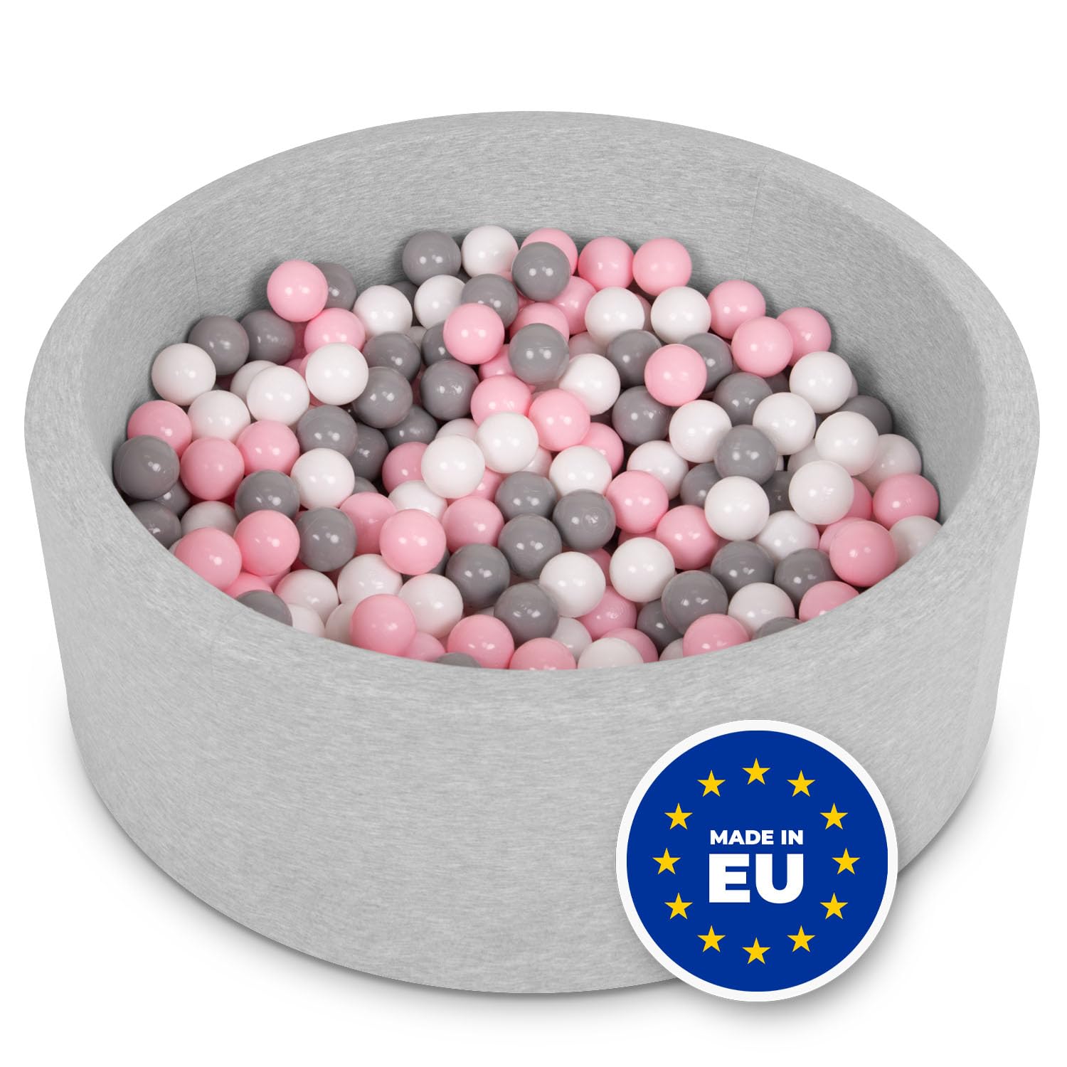 Selonis Soft Ball Pit Pool 90X30cm/200 Balls Round For Baby Toddler Foam, Light Grey:White-Grey-Light Pink — image 1