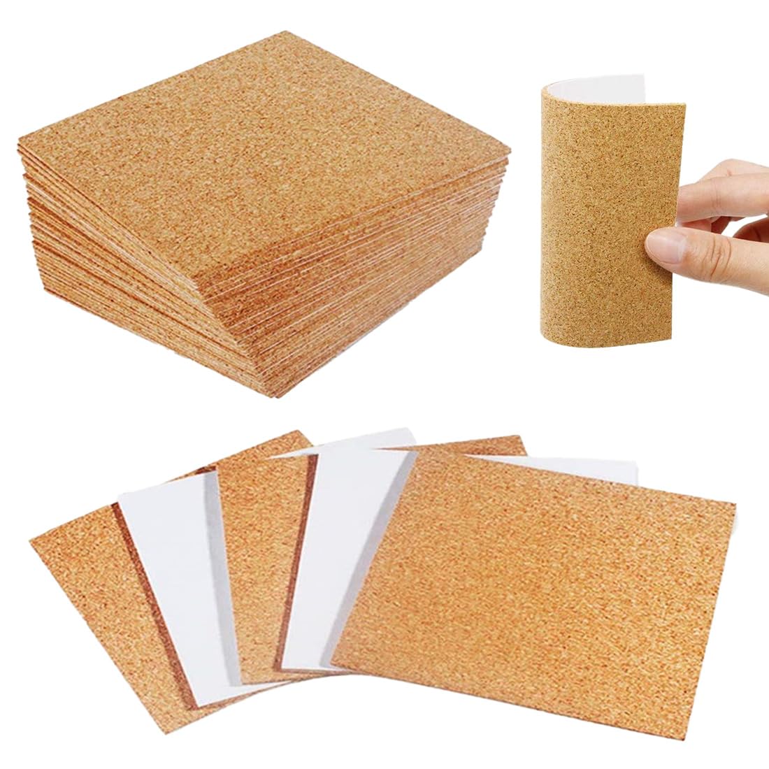 Láminas Corcho Autoadhesivo 100x100x2mm Pack 16 – Placas Cuadradas Corcho Natural Extra Grueso