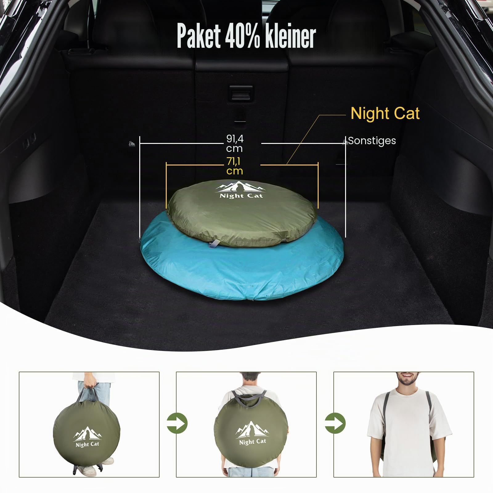 Night Cat Pop-Up Campingzelt 2 Personen Zelt Wasserdicht Instant Easy Setup Familienzelt Grün