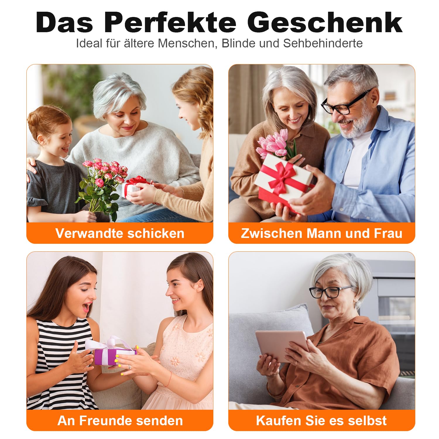 TIMEURE-2309L Sprechende Funkarmbanduhr mit Analoganzeige | Sprachansage von Uhrzeit und Datum. Automatische Zeiteinstellung. Alarm und einstellbarer Stundenschlag.