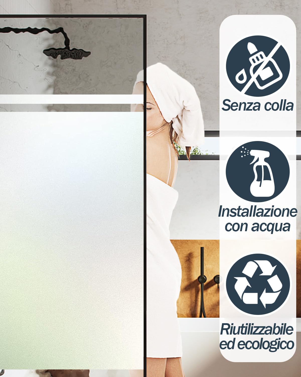 Pellicola per Vetri Smerigliati - Con Strumenti di Installazione, Antisbircìo, Adesivo Statico, Controllo del Calore, Protezione UV, Ideale per Porte di Uffici Casa o Bagno 75 x 200 cm