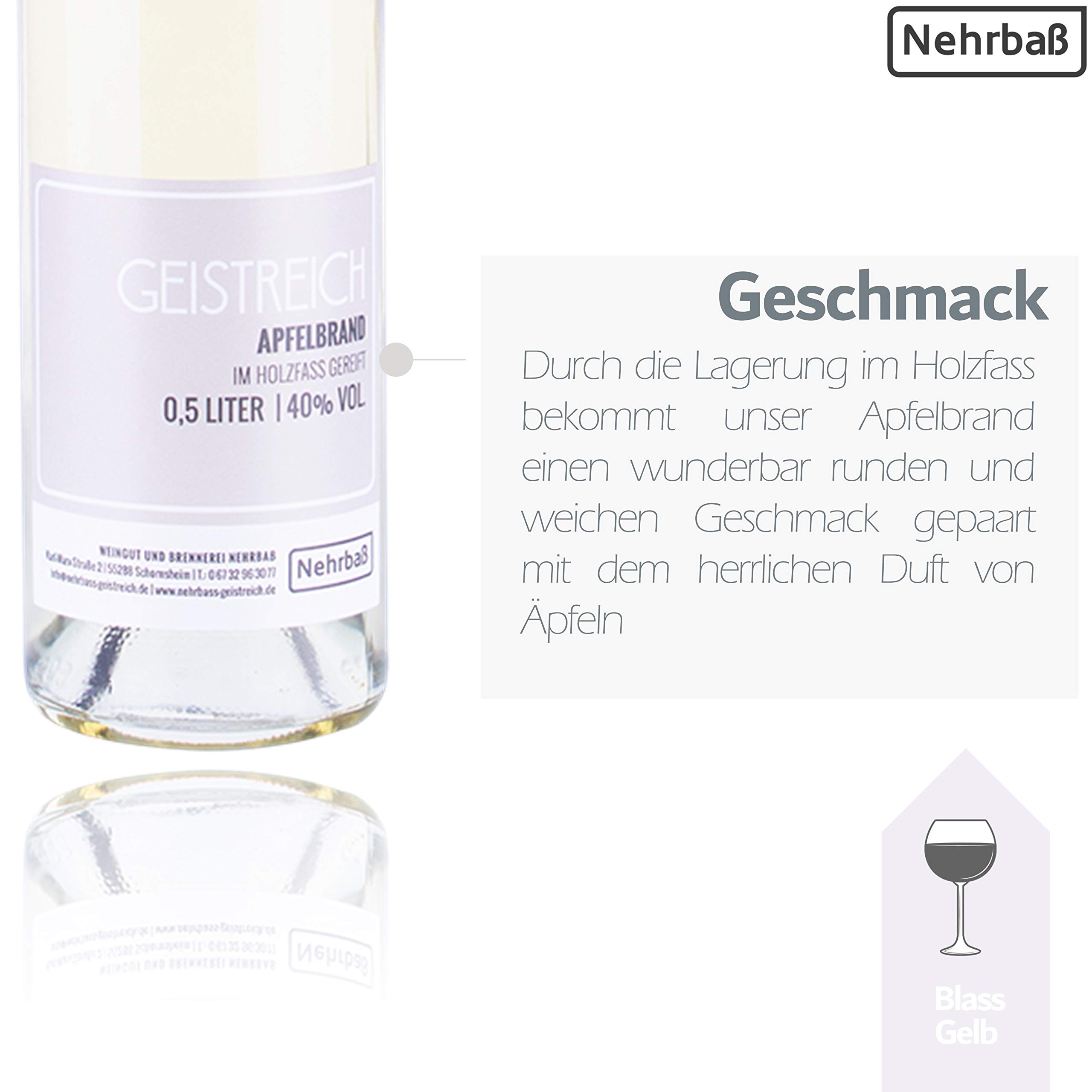 Nehrbaß - 2er Set Apfelbrand im Holzfass gereift 0,5 Liter - Premium Edelbrand 40% Vol. - Obstbrand aus ausgesuchten Äpfeln - Apfel Schnaps aus Deutschland (35,00 Euro/Liter)