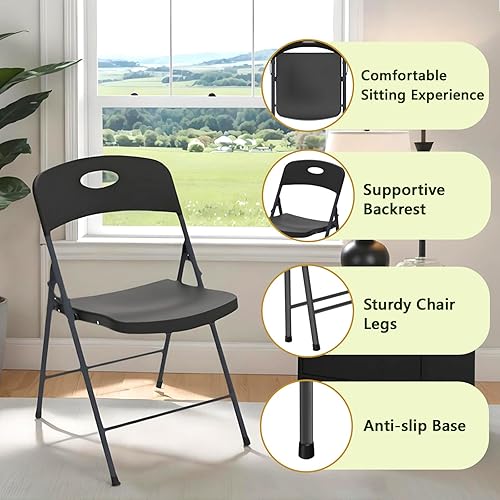 Miniatura 5 de Silla plegable de 4 unidades, sillas plegables de metal resistente de plástico para exteriores e interiores, portátil, capacidad de 350 libras,