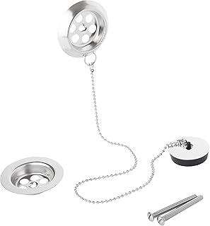2 Stainless Steel Retainer Bath Plugs Waste and Overflow 45cm Ball Chain Including Water Plug with 70mm Diameter Waste Assembly Bath Plug with Chain Bath Overflow Cover Bath Waste Retainers Bath Plugs