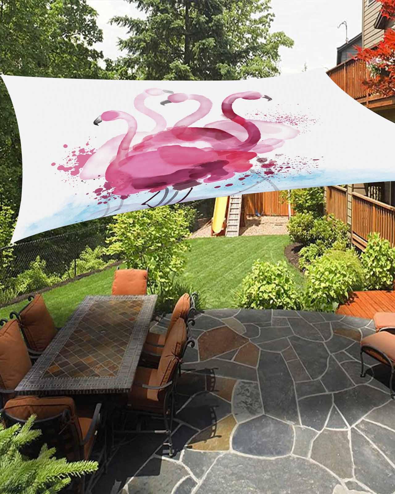 Pink Flamingo Sun Shade Sail Waterproof Rectangle, UV Block Sail Shade Canopy Awning Outdoor Oxoford Privacy Shade Cover for Patio Pergola Deck Backyard 6.5'x10' Watercolor Painting