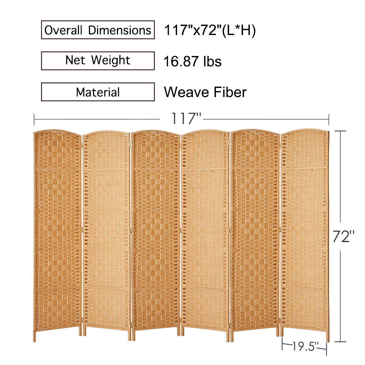 RHF 6 ft. TallExtra WideDiamond Weave Fiber Room Divider,Double
