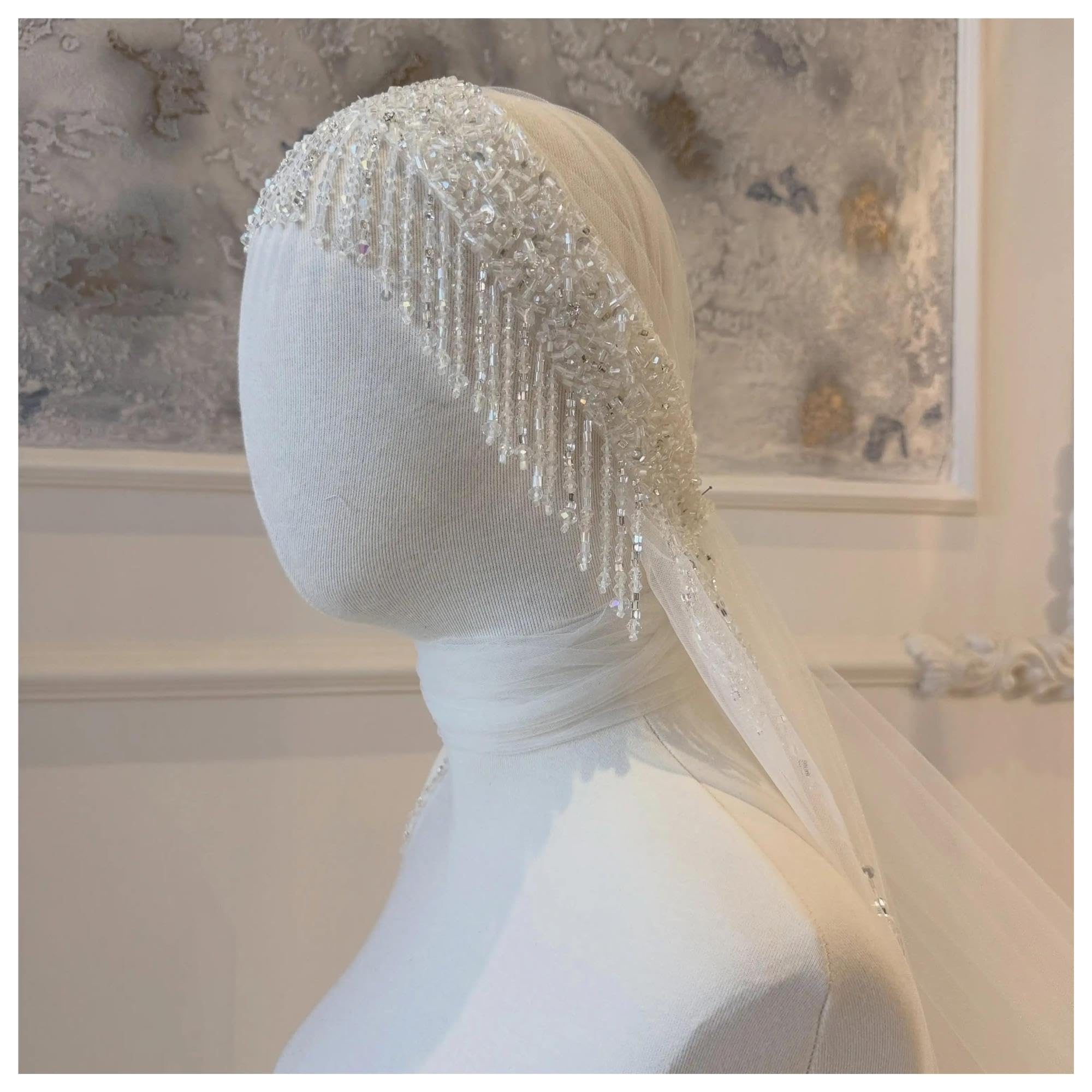 Velo da sposa cattedrale, fascia nappa di cristallo fatta a mano