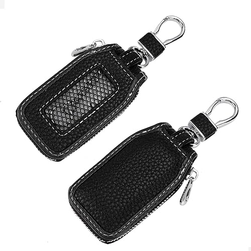 Funda de cuero para llavero de coche, 2 piezas, funda protectora para llavero de coche, Nuevo Negro