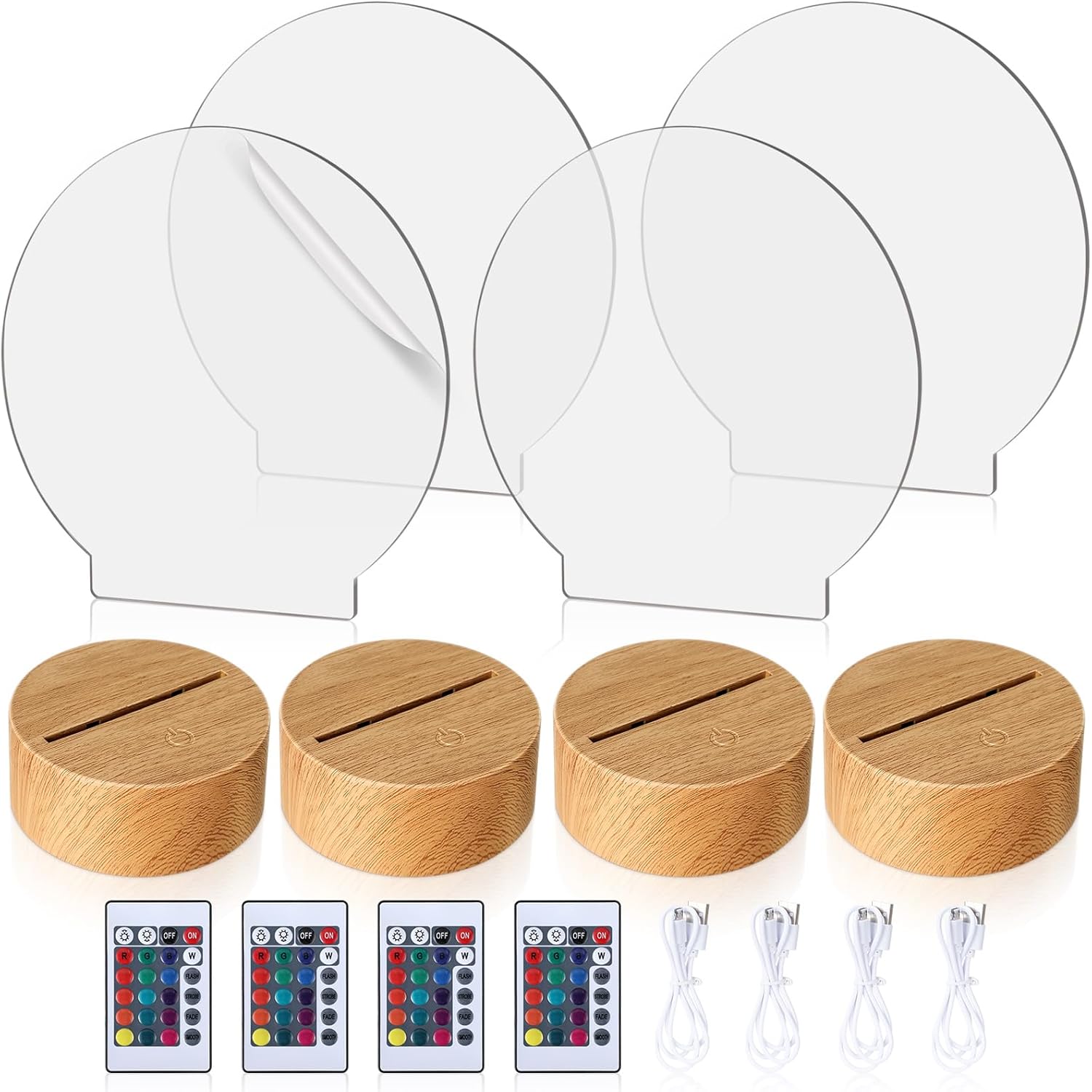 Baquler 4 Set 3D LED Night Light Lamp Base Gift DIY 3D Clear Acrylic Blank Engrave Sheets with Remote Control USB Cable 16 Color 4 Mode for Room Cafe Bar Birthday Decoration(Heart)