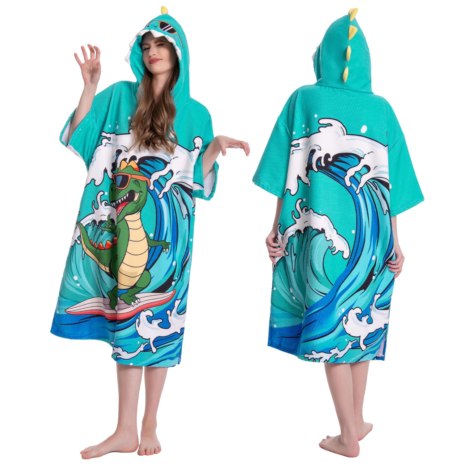 OLAOLA Mikrofaser Badeponcho, Handtuch Poncho für Erwachsene, Surf Poncho mit Kapuze und Tasche, Weiche Schnelltrocknende Handtuch als Umziehhilfe Strand Damen und Herren