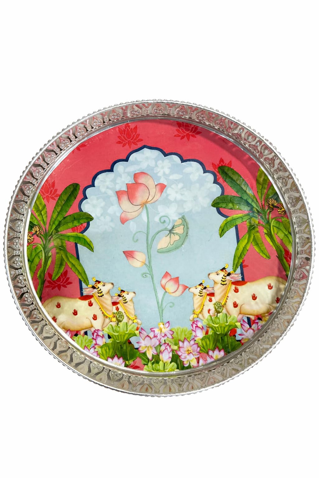 Handcrafted German Silver Pichwai Tray - Peacock Design -10