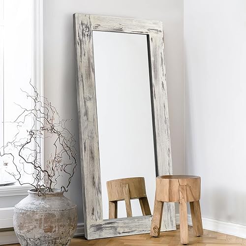 Miniatura 2 de Natsukage - Espejo de pie de 58 x 24 pulgadas espejo de cuerpo completo espejo de madera rústica para montar en la pared decoración de casa de campo