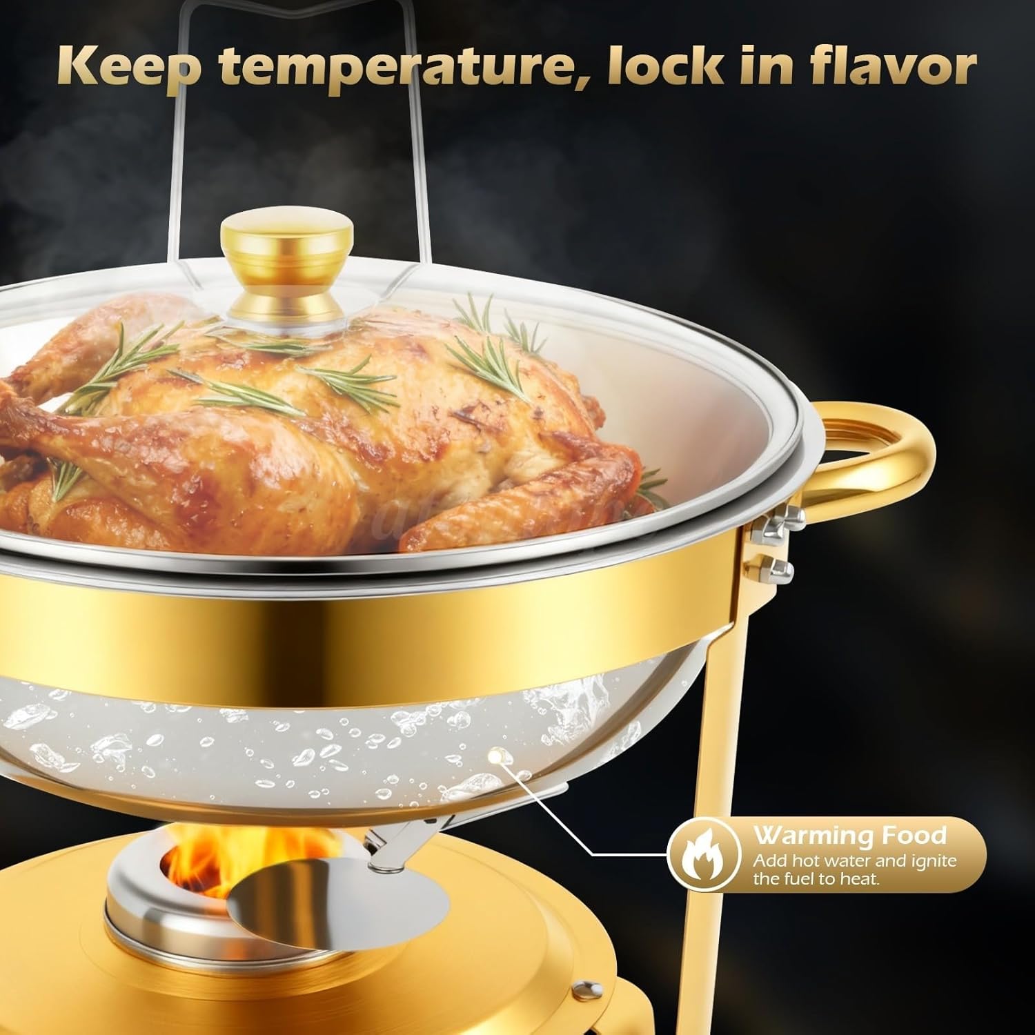 Apply to Premium Set of 4 Round Chafing Dishes - 9QT 316 Stainless Steel for Buffets & Parties - Elegant & Durable Serving Solutions
