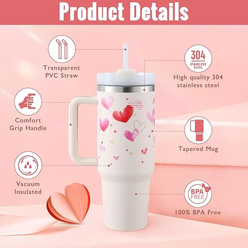 Miniatura 5 de Ochapa Vaso de 40 onzas para el Día de la Madre con asa y tapa de pajita, aislado de acero inoxidable, soporte para taza de café al vacío, apto para