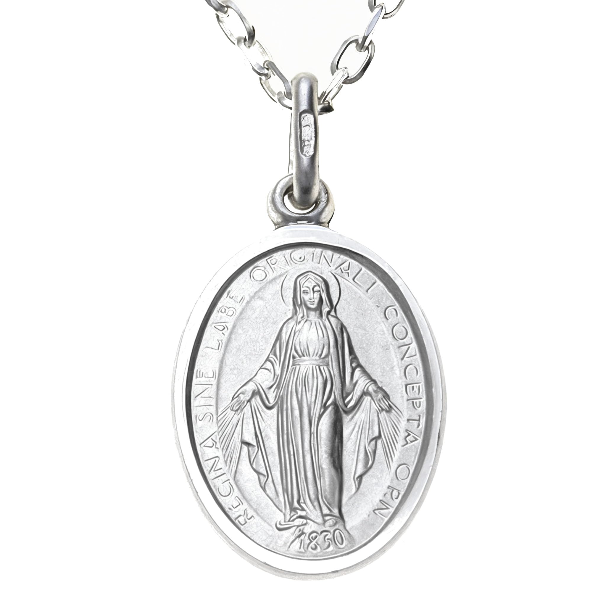 Alexander Castle Solide 925 Sterling Silber Wundertätige Medaille Katholische Halskette - 18mm x 13mm Wundertätige Medaille mit 18" 925 Sterling Silber Kette & Schmuck Geschenk-Box