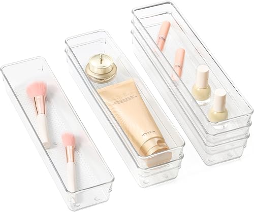 Miniatura 18 de ihomecooker Paquete de 3 organizadores de cajones de plástico blanco, bandeja organizadora de cubiertos, utensilios, maquillaje, organizadores de