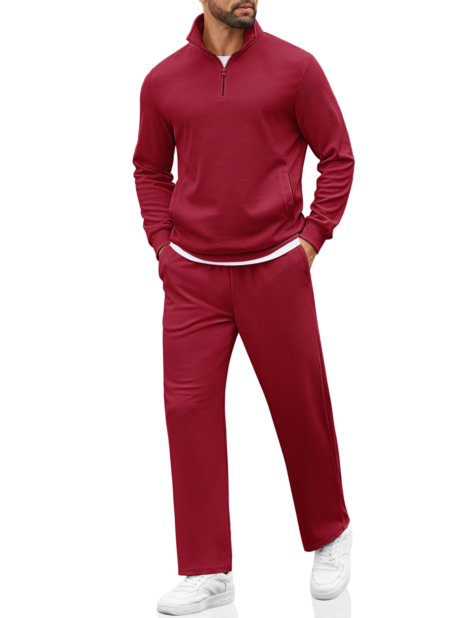 Men's Sweatsuits 2 Piece Set Quarter Zip Pullover with Wide Leg Sweatpants Matching Tracksuit