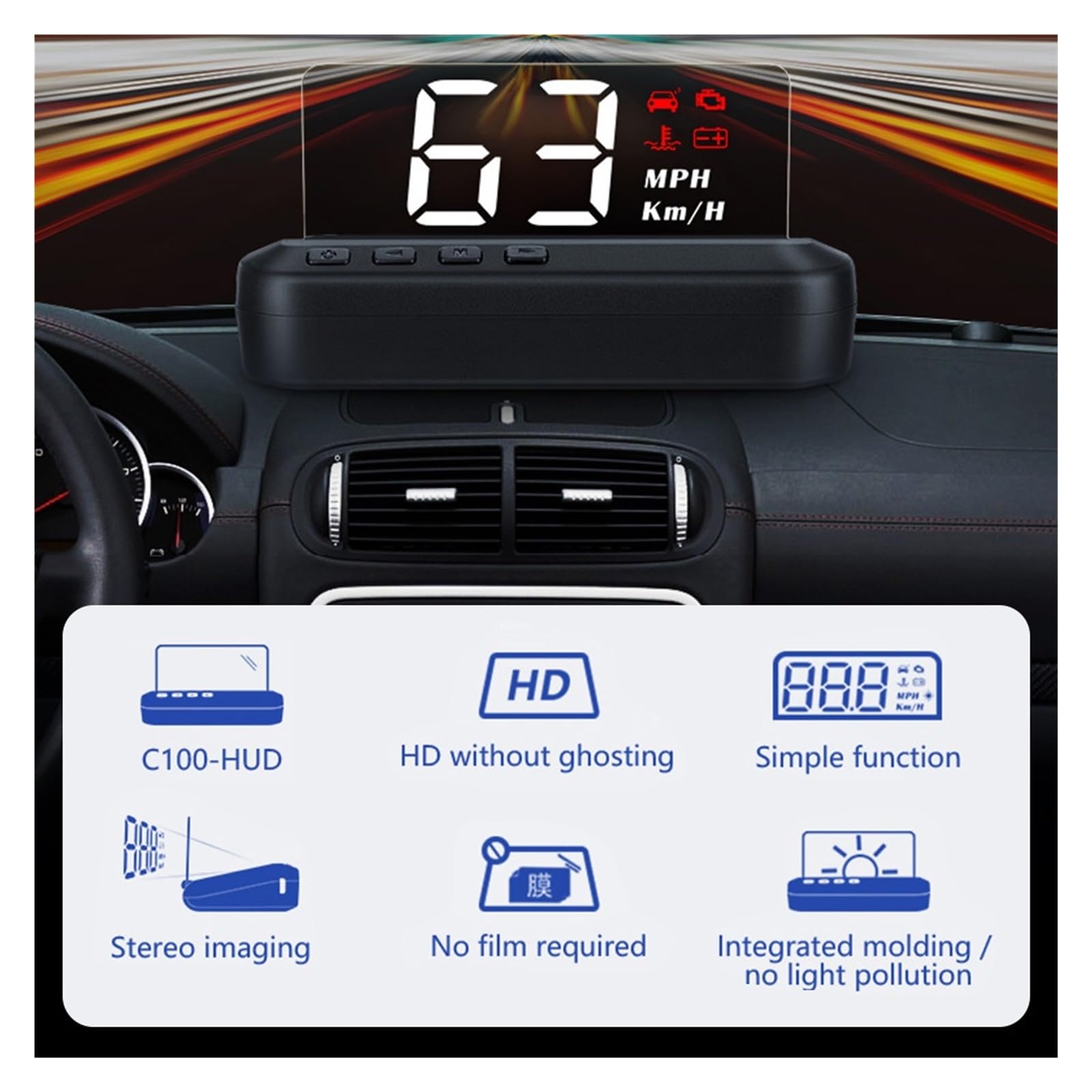 Panele Instrumentów Samochodowych Automatyczny Elektroniczny Alarm Napięcia Przedniej Szyby RPM Samochód HUD System Ostrzegania O Przekroczeniu Prędkości Projektor Wyświetlacz Head Up