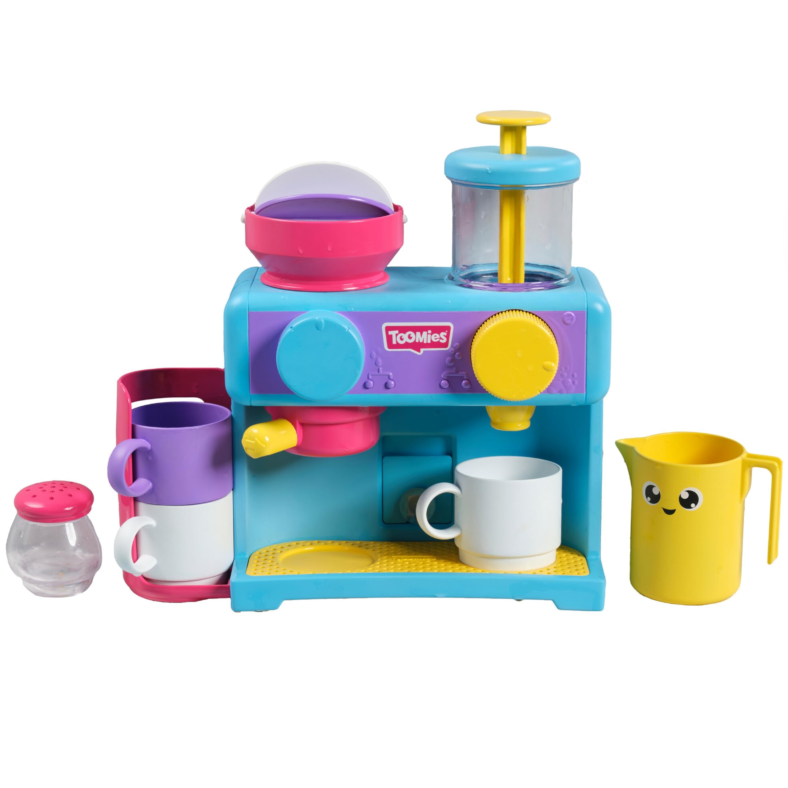 TOMY Toomies Machine à café pour le bain - Jouet de bain pour bébé - Jouet pour baignoire à fixer au mur - Coffret dinette enfant qui comprend 3 tasses, 1 pot et 1 shaker - À partir de 18 mois