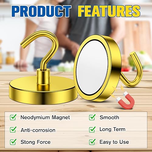 Miniatura 10 de Grtard Paquete de 20 ganchos magnéticos para colgar, ganchos magnéticos resistentes de 25 libras para crucero, imanes con ganchos, imanes de