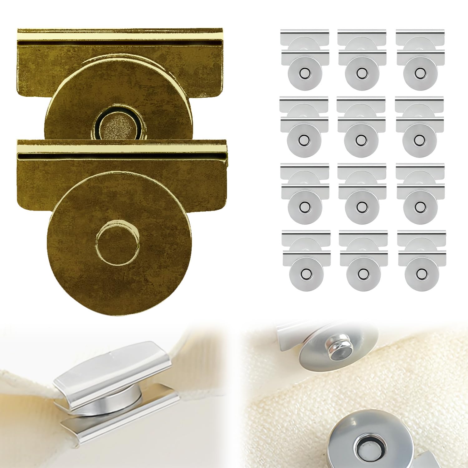 12Pair Snap Buttons Metal Seamless Magnetic Buckle Clasp for Clothing,Tote Bags and DIY Crafts,No Sewing Required Bag Clip (Copper)