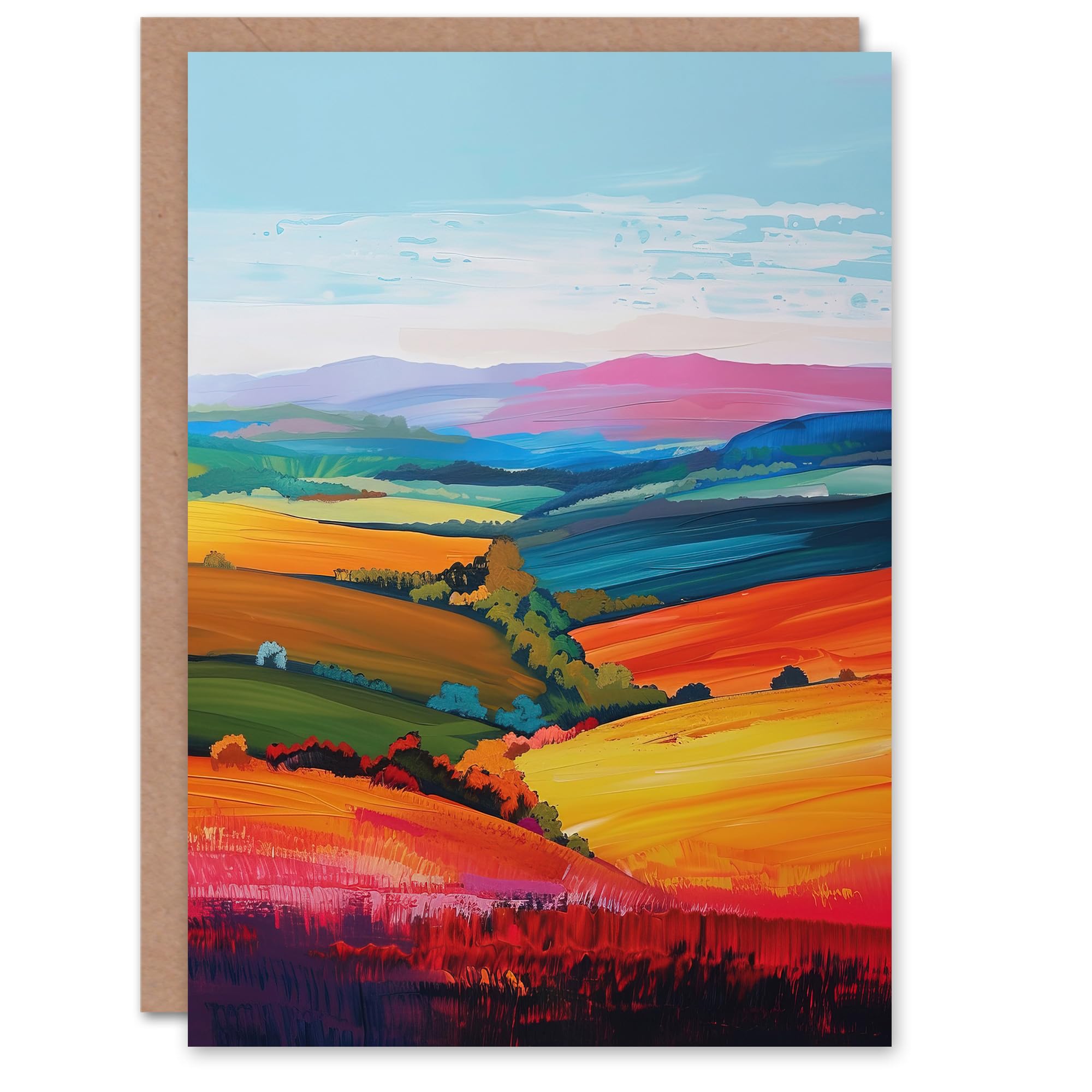 Artery8 Colourful Country Fields Rainbow Landscape Greeting Birthday Card Him Her All Blank