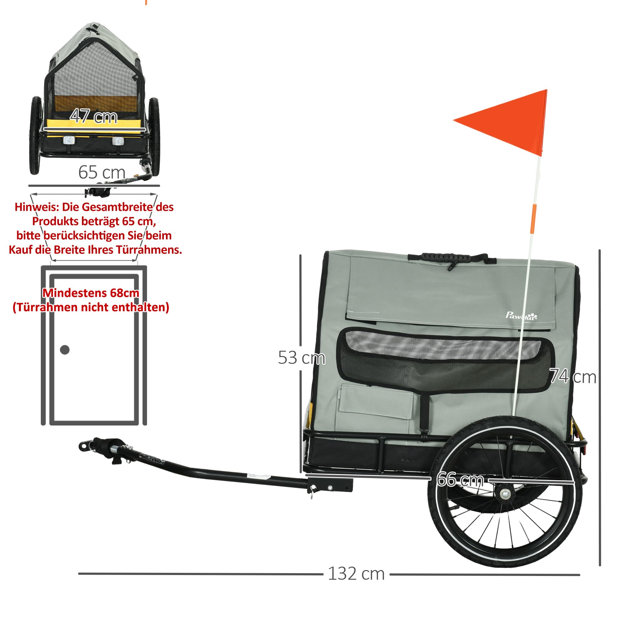 PawHut 3-en-1 remolque del perro casa de mascotas, remolque de carga remolque de bicicleta de perro, cochecito de perro con reflectores para perros pequeños de hasta 10 kg, Oxford, gris