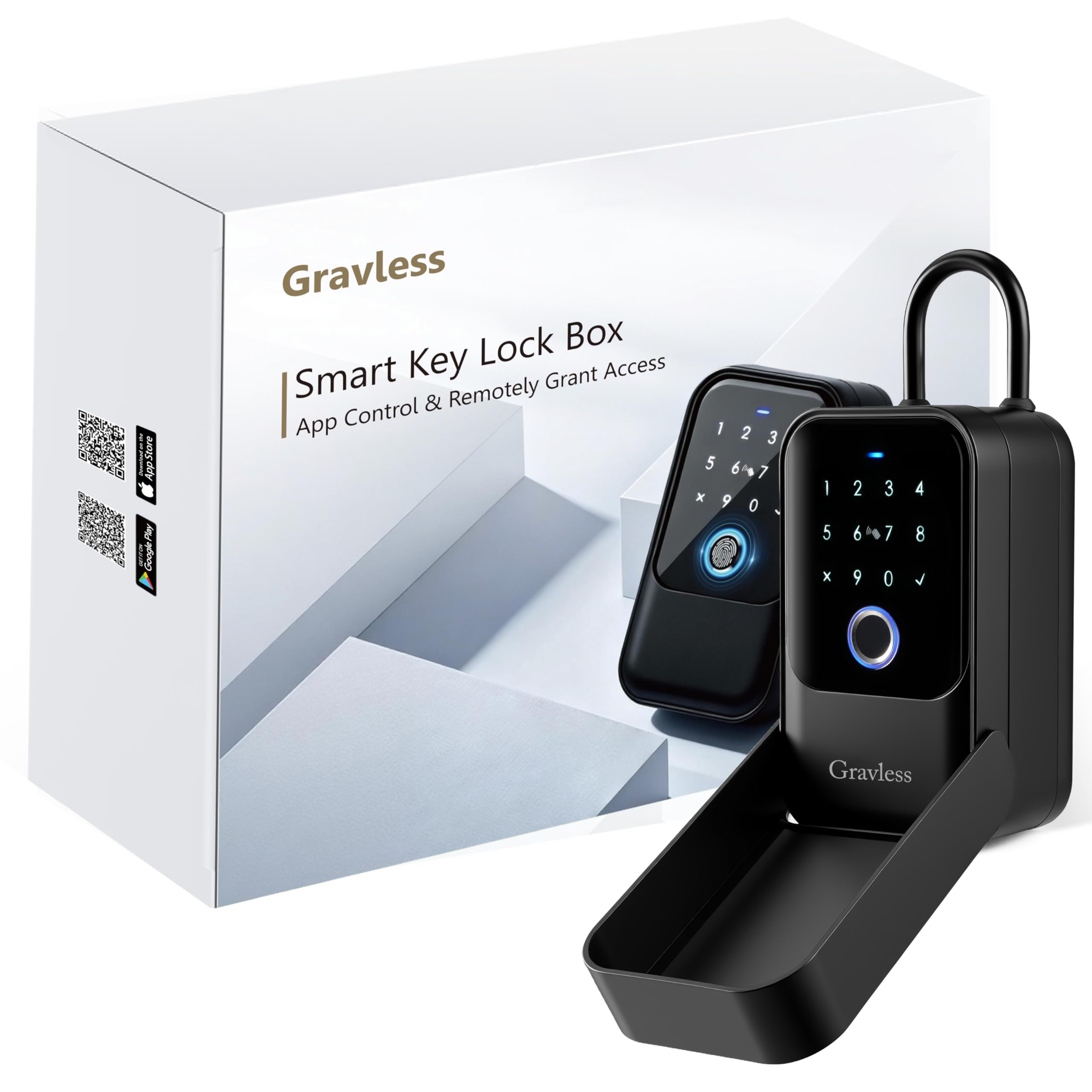 Photo 1 of Gravless Smart Key Lock Box with Fingerprint, Lock Box for Keys with Code for outside, Combination Lockbox, Key Box Wall Mount, 5 Ways to Unlock IP65 Waterproof