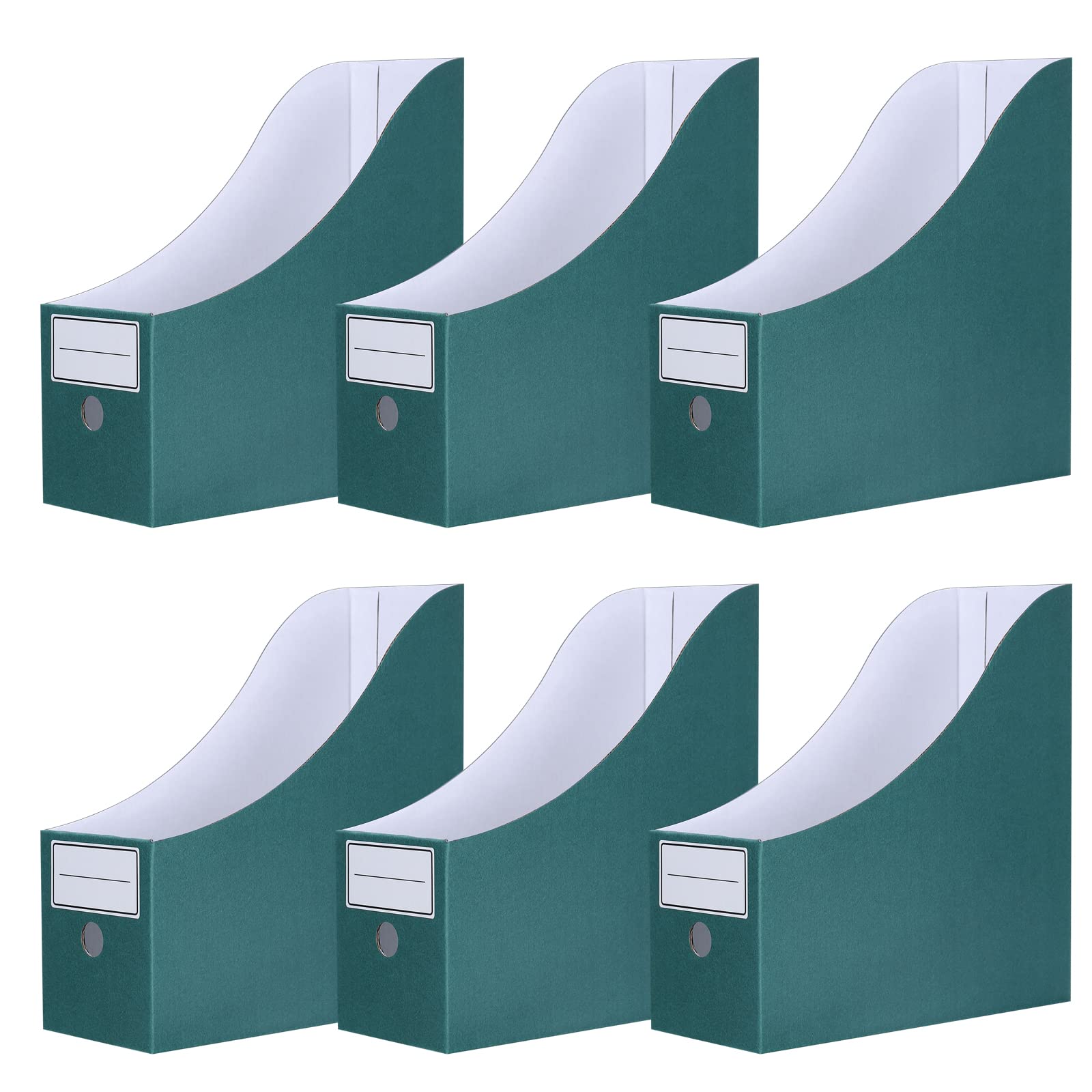 6 Pack Cardboard Magazine File Holder with Labels, Desk Organizer Magazine Rack for Books, Documents, Notebooks, Green